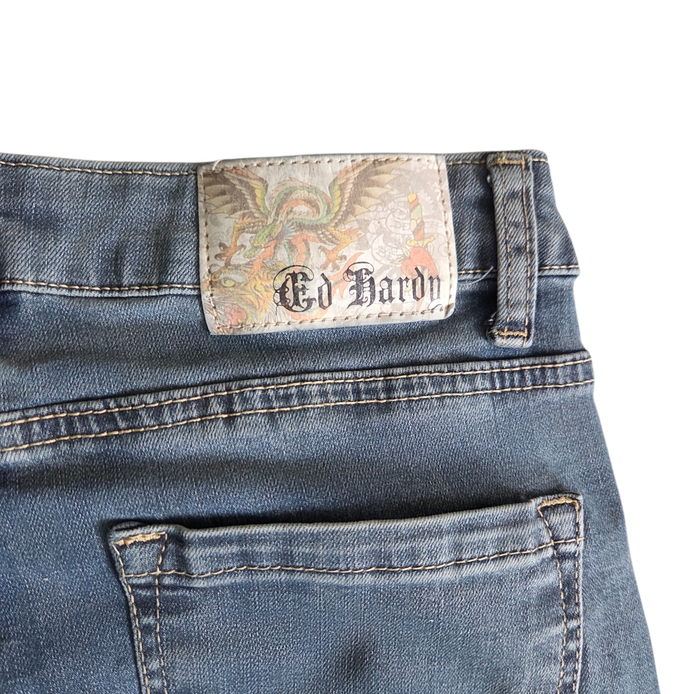 Ed Hardy Brave Eagle Wide Leg Y2K  Stretch Jeans - Picture 9 of 12